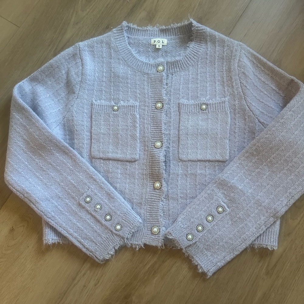 POL Light Purple Knit Cardigan with Pearl Buttons